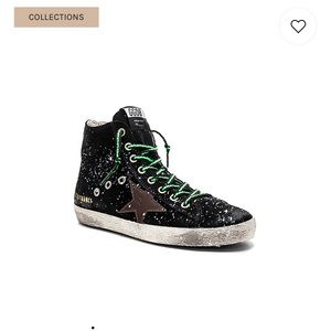GOLDEN GOOSE FRANCY SNEAKER IN BLACK SUEDE & GREEN